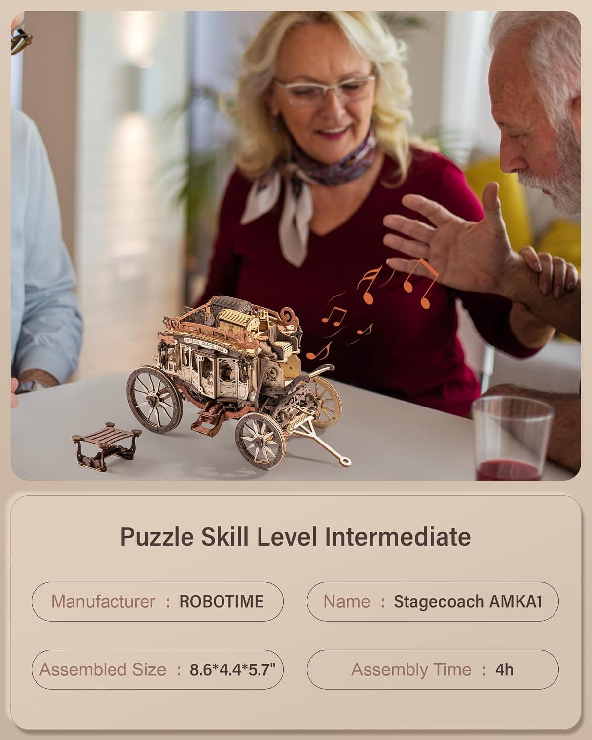 کیت ساخت مدل چوبی سهبعدی کودکان و بزرگسالان ROBOTIME ROKR کالسکه موزیکال مکانیکی مدل AMKA1 کیت ساخت مدل چوبی سهبعدی کودکان و بزرگسالان ROBOTIME ROKR کالسکه موزیکال مکانیکی مدل AMKA1