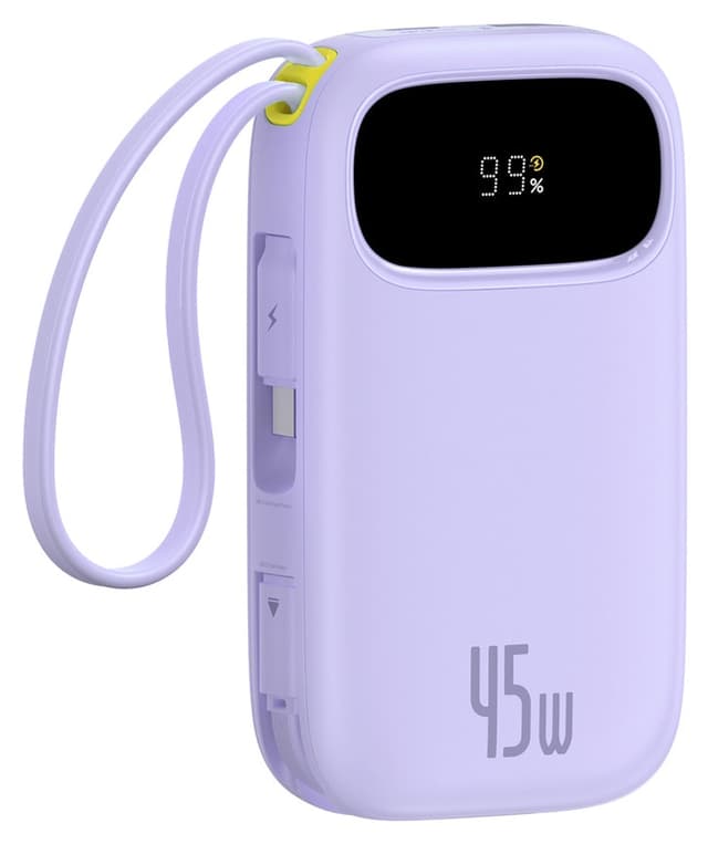 پاوربانک Baseus با نمایشگر دیجیتال، شارژ سریع و دو کابل USB-C داخلی 20000mAh 45W بنفش مدل FC31 پاوربانک Baseus با نمایشگر دیجیتال، شارژ سریع و دو کابل USB-C داخلی 20000mAh 45W بنفش مدل FC31