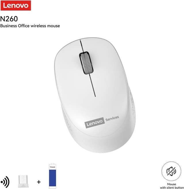 ماوس بیسیم بیصدای Lenovo مدل N260 با گیرنده Nano USB، 1200 DPI، برد 20 متر، سفید، 870042253 ماوس بیسیم بیصدای Lenovo مدل N260 با گیرنده Nano USB، 1200 DPI، برد 20 متر، سفید، 870042253