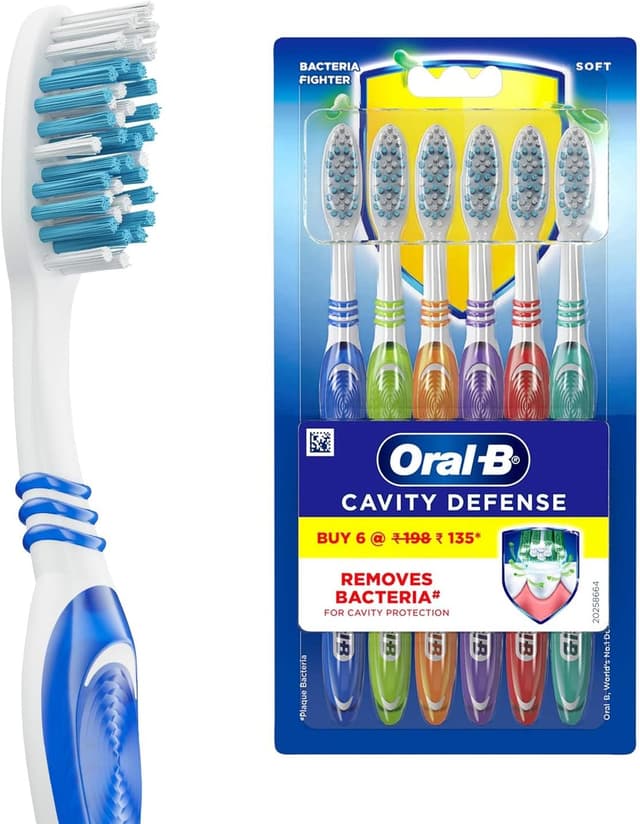 مسواک دستی بزرگسالان Oral-B Cavity Defense با برس نرم چندرنگ بسته 6 عددی مسواک دستی بزرگسالان Oral-B Cavity Defense با برس نرم چندرنگ بسته 6 عددی