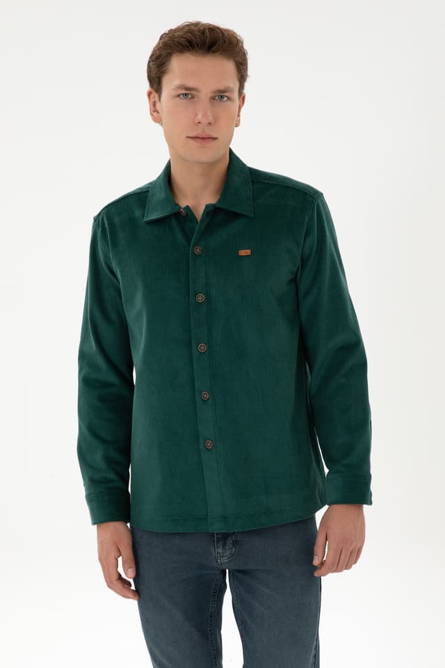 پیراهن مردانه U.S. Polo Assn. مخملی سبز تیره آستین بلند مدل 50316668-VR079 پیراهن مردانه U.S. Polo Assn. مخملی سبز تیره آستین بلند مدل 50316668-VR079