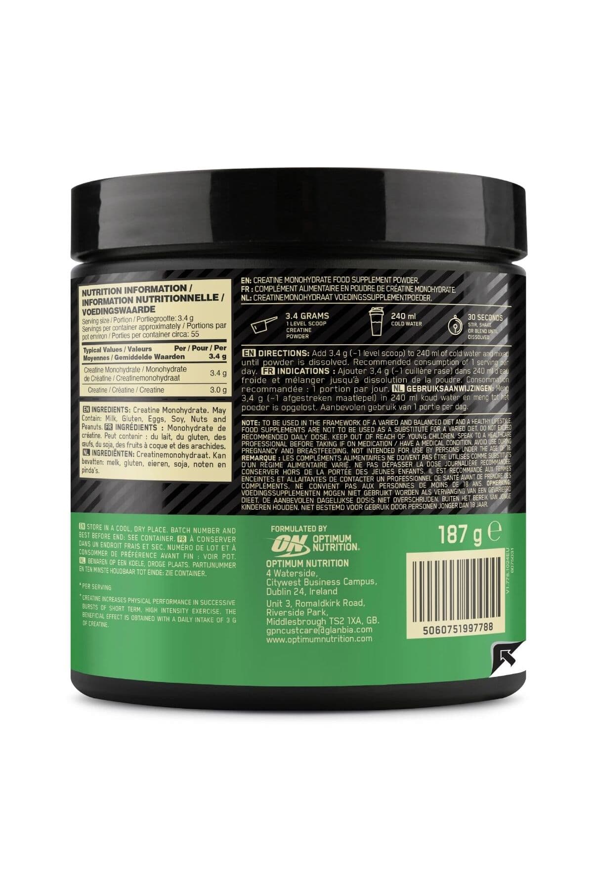 کراتین مونوهیدرات بدون طعم Optimum Nutrition 187 g با 55 سروینگ کراتین مونوهیدرات بدون طعم Optimum Nutrition 187 g با 55 سروینگ