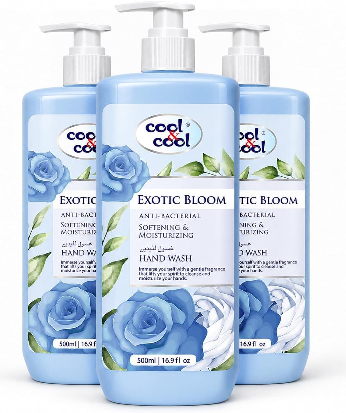 مایع دستشویی دوقلو Cool & Cool با رایحه Divine Essence و Exotic Bloom، آنتیباکتریال و نرمکننده پوست 500Ml x 2، 1Liter مایع دستشویی دوقلو Cool & Cool با رایحه Divine Essence و Exotic Bloom، آنتیباکتریال و نرمکننده پوست 500Ml x 2، 1Liter
