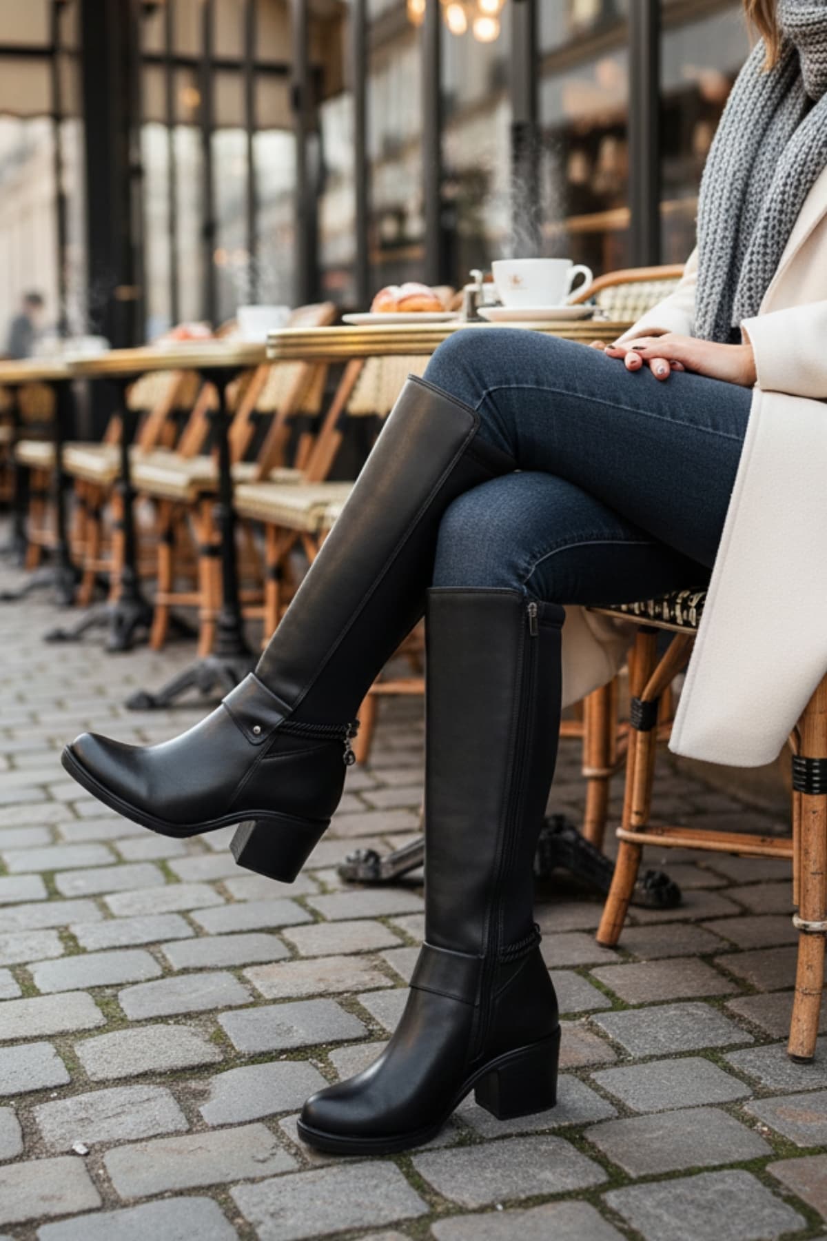 چکمه بلند Limeo مشکی با ظاهر چرمی، پشت کشی، پاشنه ضخیم متوسطبلند، سگک و زیپ چکمه بلند Limeo مشکی با ظاهر چرمی، پشت کشی، پاشنه ضخیم متوسطبلند، سگک و زیپ