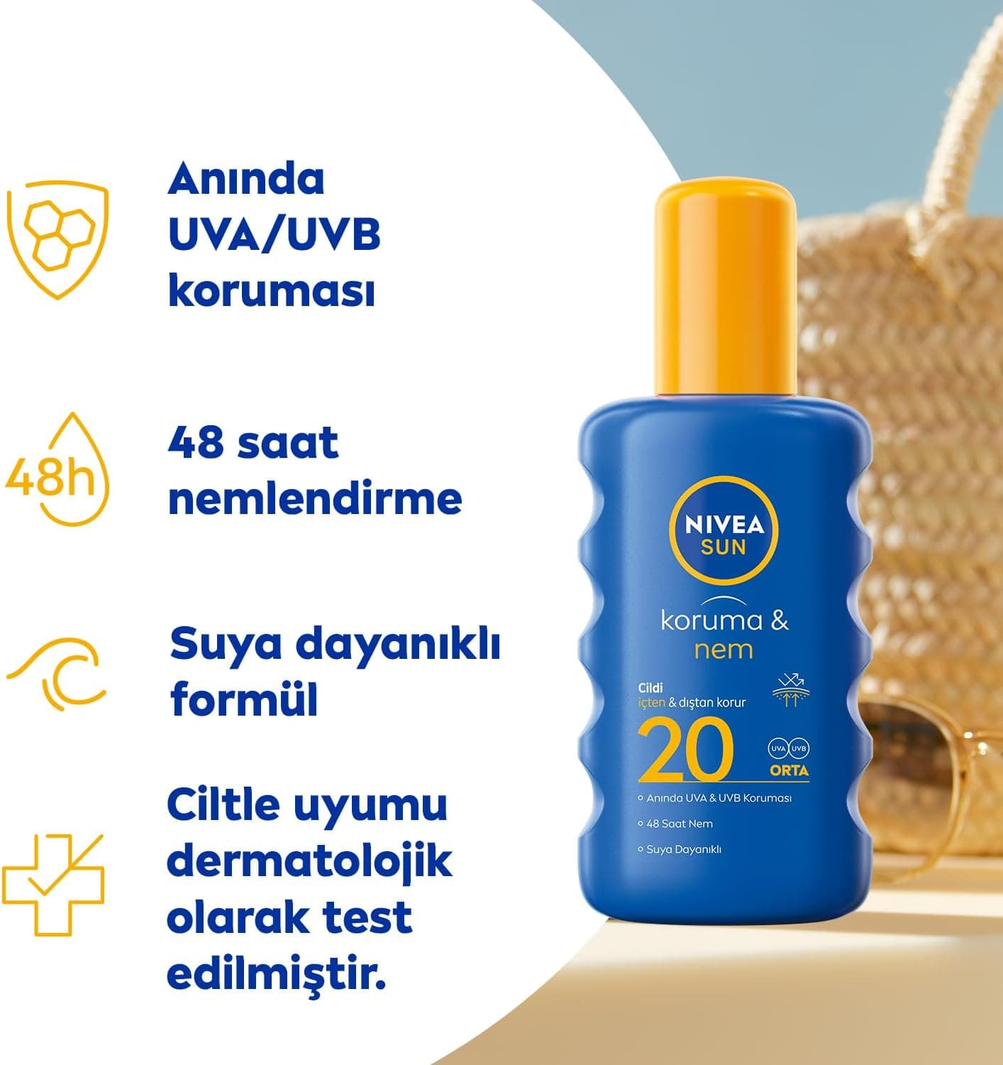 اسپری ضدآفتاب بدن NIVEA SUN SPF20 با محافظت فوری UVA و آبرسانی 48 ساعته مقاوم در برابر آب اسپری ضدآفتاب بدن NIVEA SUN SPF20 با محافظت فوری UVA و آبرسانی 48 ساعته مقاوم در برابر آب