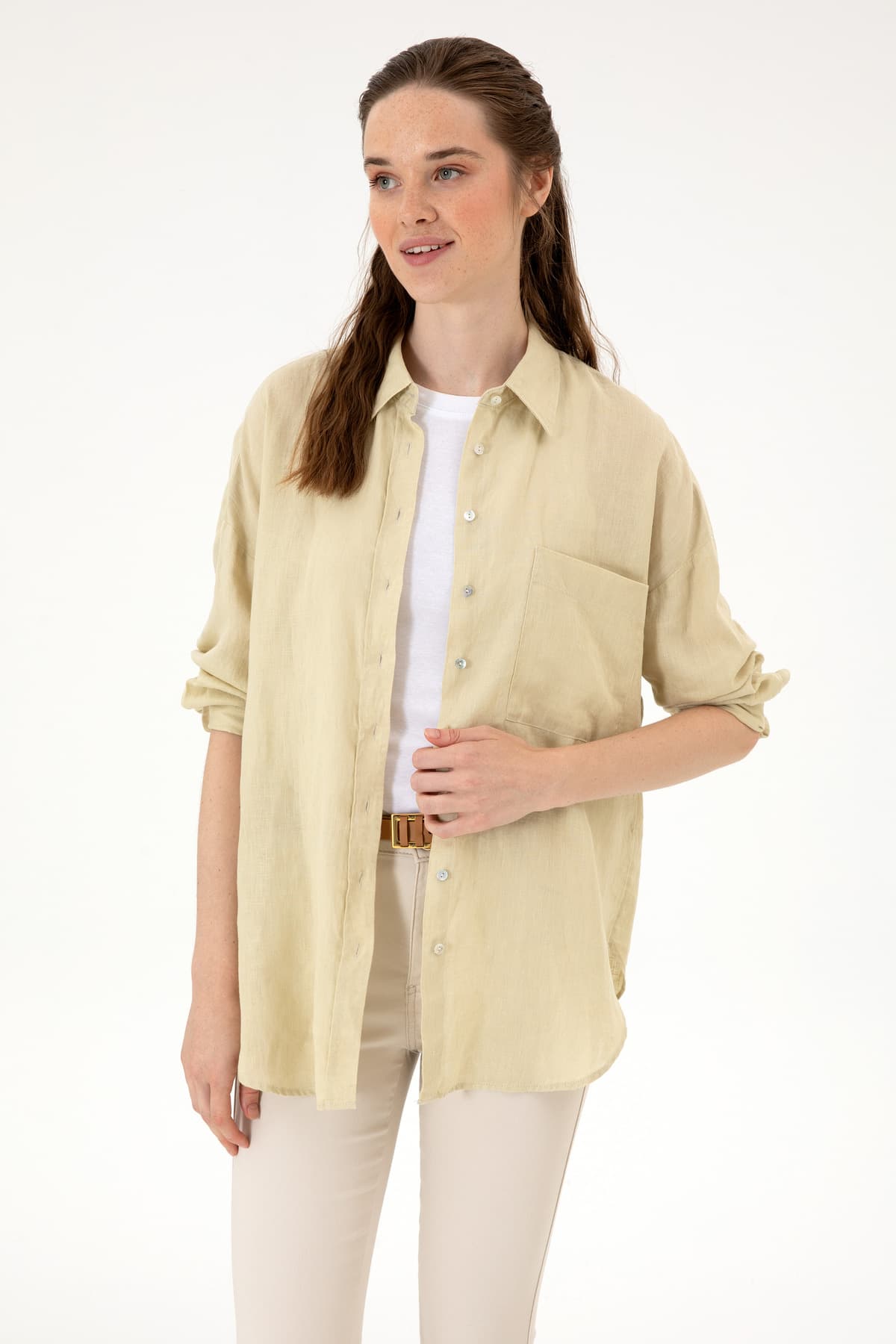 پیراهن زنانه U.S. Polo Assn. خاکی روشن آستین بلند مدل 50299794-VR183 پیراهن زنانه U.S. Polo Assn. خاکی روشن آستین بلند مدل 50299794-VR183