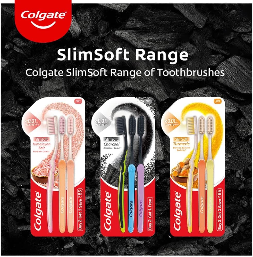 مسواک زغالی Colgate Slim Soft با الیاف نوک نرم 17x باریکتر مسواک زغالی Colgate Slim Soft با الیاف نوک نرم 17x باریکتر