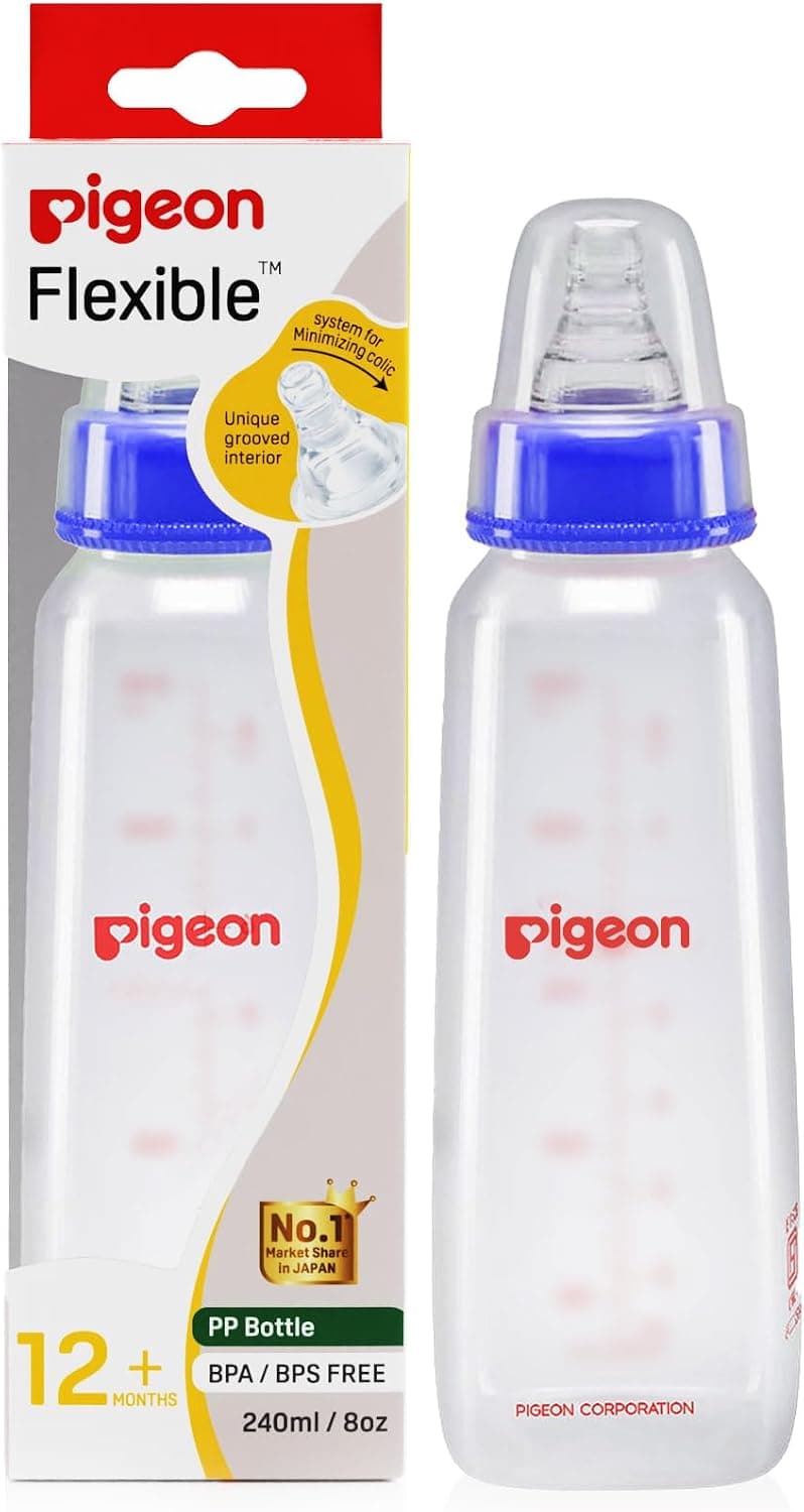شیشه شیر کودک Pigeon انعطافپذیر بدون BPA و BPS آبی 240 ml شیشه شیر کودک Pigeon انعطافپذیر بدون BPA و BPS آبی 240 ml