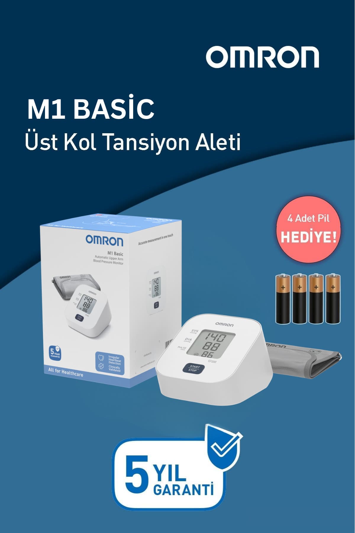 فشارسنج دیجیتال بازویی Omron M1 Basic با باتری و گارانتی ۵ ساله فشارسنج دیجیتال بازویی Omron M1 Basic با باتری و گارانتی ۵ ساله