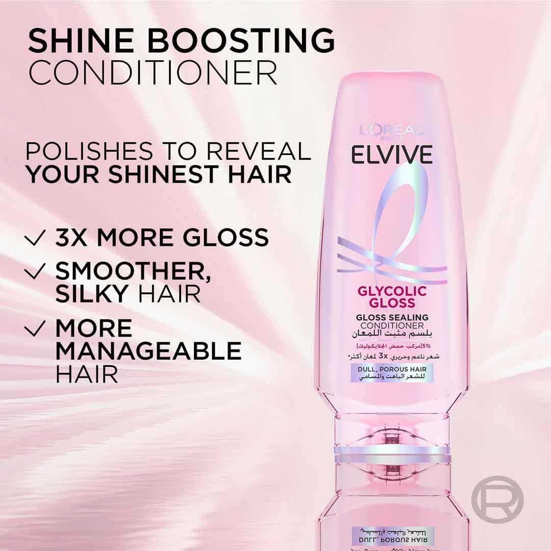 شامپو و نرمکننده L'Oréal Paris Elvive Glycolic Gloss حاوی اسید گلیکولیک 400ml + 360ml شامپو و نرمکننده L'Oréal Paris Elvive Glycolic Gloss حاوی اسید گلیکولیک 400ml + 360ml