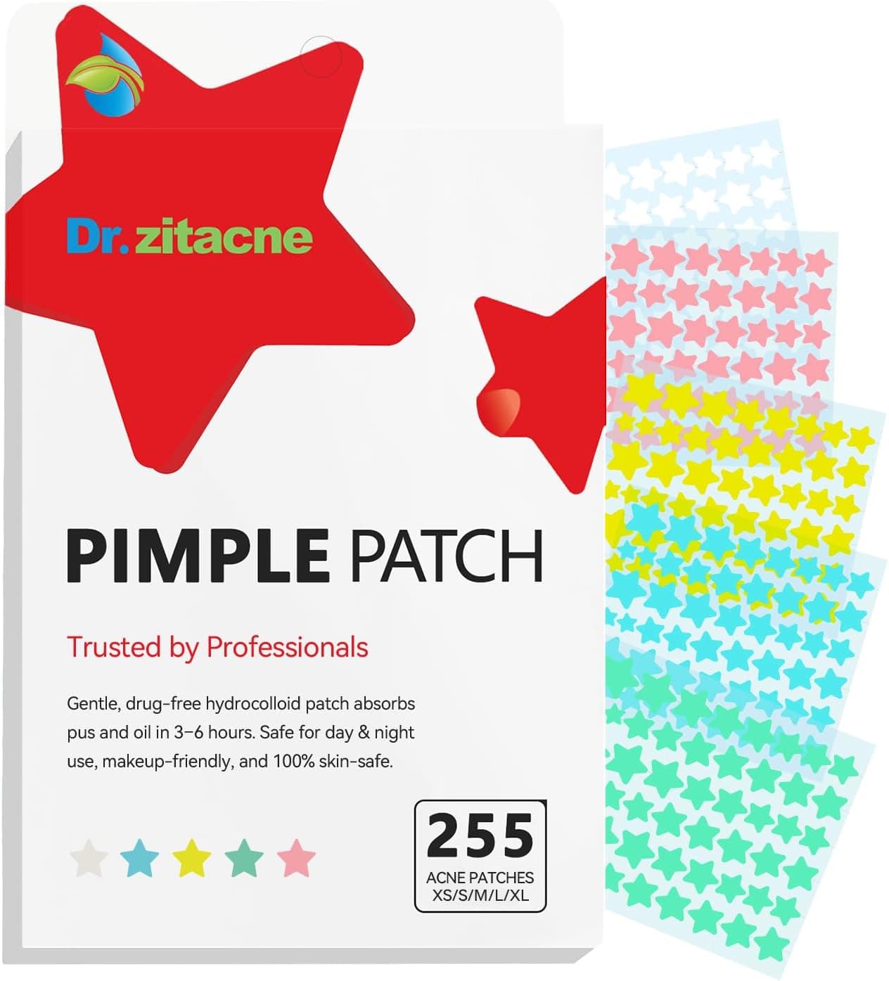پچ ضدجوش صورت Dr. Zitacne هیدروکلوئیدی 255 عددی، طرح ستاره، حاوی روغن درخت چای، 5 رنگ و اندازه 8,10,12,14,16mm پچ ضدجوش صورت Dr. Zitacne هیدروکلوئیدی 255 عددی، طرح ستاره، حاوی روغن درخت چای، 5 رنگ و اندازه 8,10,12,14,16mm