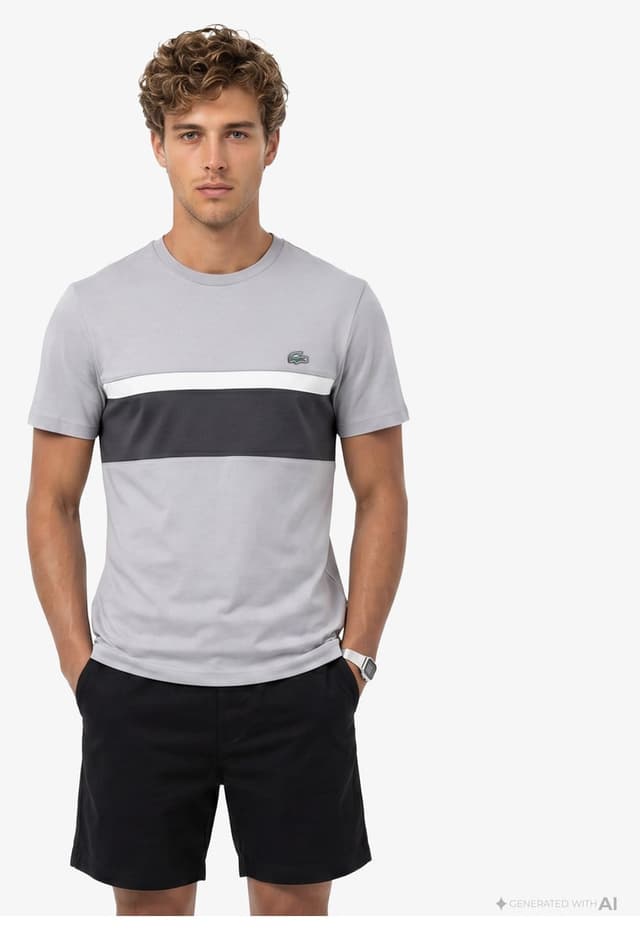 تیشرت مردانه Lacoste فیت معمولی یقه گرد رنگبلوک خاکستری تیشرت مردانه Lacoste فیت معمولی یقه گرد رنگبلوک خاکستری