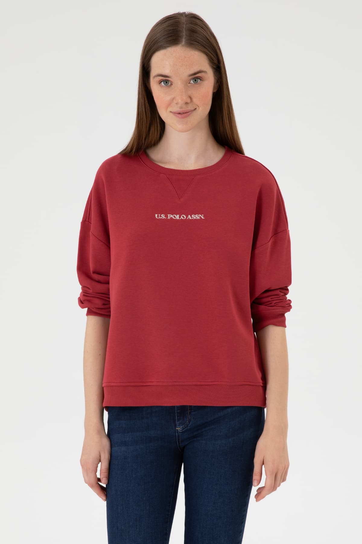 سوئیشرت زنانه U.S. Polo Assn. زرشکی یقه گرد مدل 50313562-VR223 سوئیشرت زنانه U.S. Polo Assn. زرشکی یقه گرد مدل 50313562-VR223