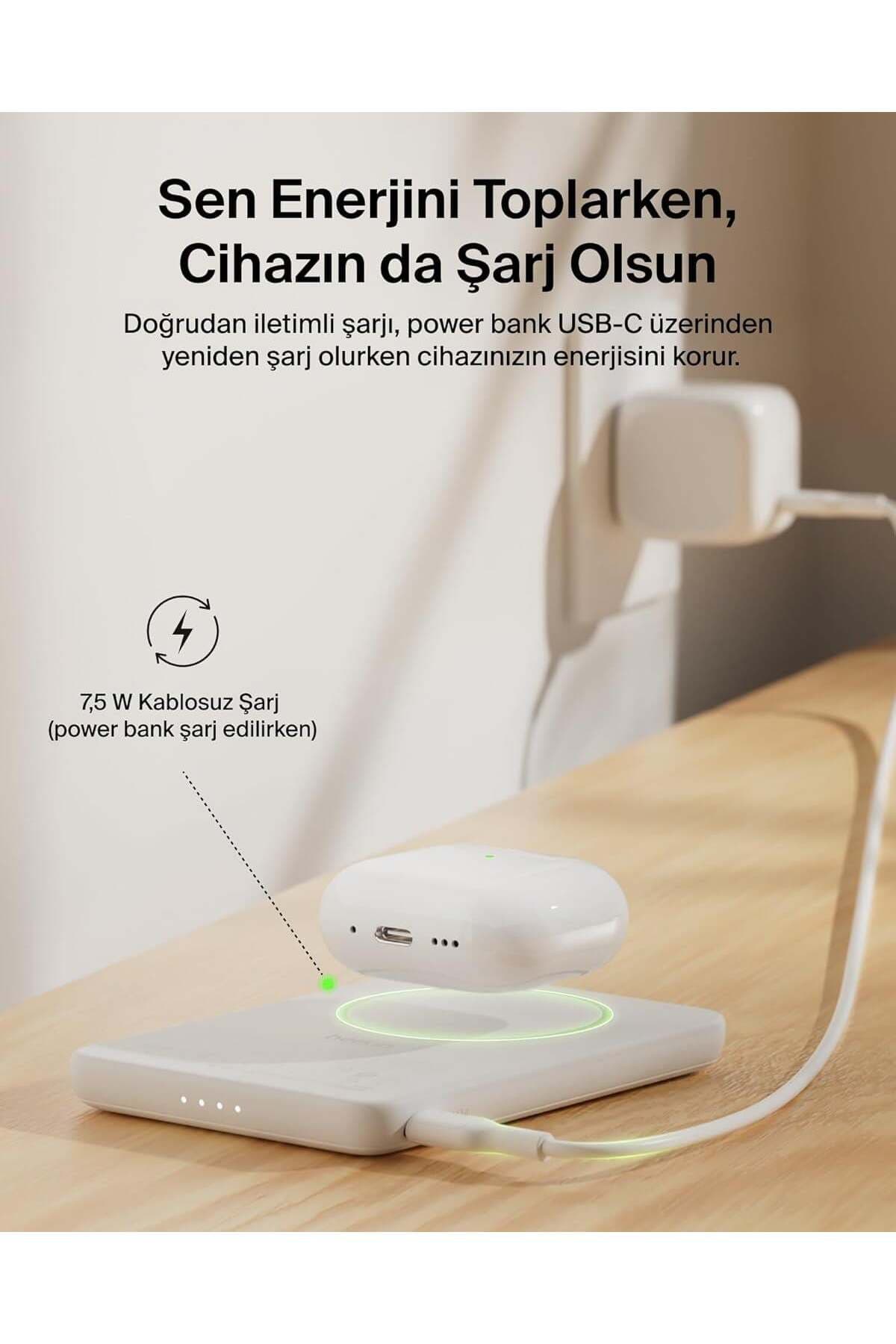 پاوربانک بیسیم باریک Belkin BoostCharge با ظرفیت 5.000 mAh سازگار با MagSafe سفید 15W مدل BPD010HQWH پاوربانک بیسیم باریک Belkin BoostCharge با ظرفیت 5.000 mAh سازگار با MagSafe سفید 15W مدل BPD010HQWH