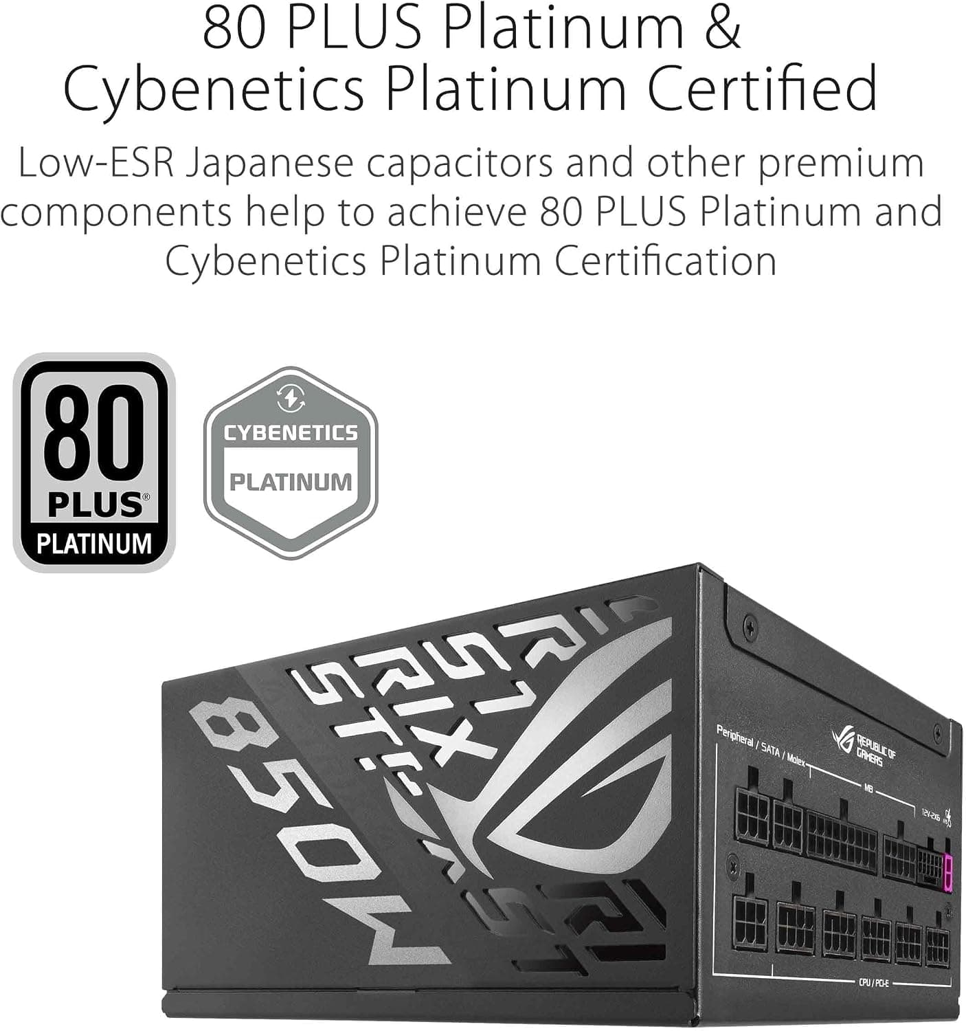منبع تغذیه ASUS ROG Strix 850W کاملاً ماژولار 80+ Platinum ATX 3.1 منبع تغذیه ASUS ROG Strix 850W کاملاً ماژولار 80+ Platinum ATX 3.1
