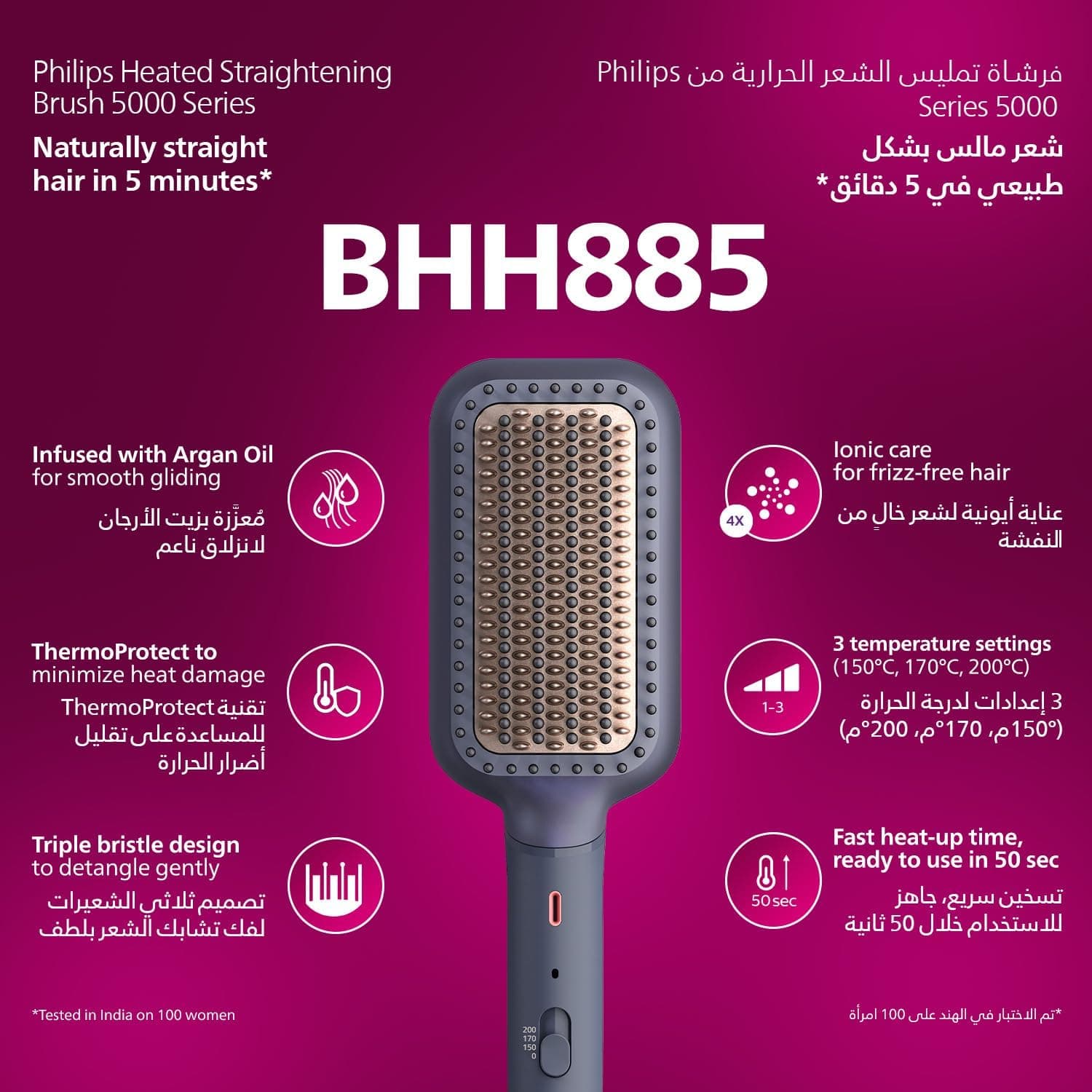برس صاف کننده حرارتی Philips پوشش سرامیک با روغن آرگان مدل BHH885/03 برس صاف کننده حرارتی Philips پوشش سرامیک با روغن آرگان مدل BHH885/03