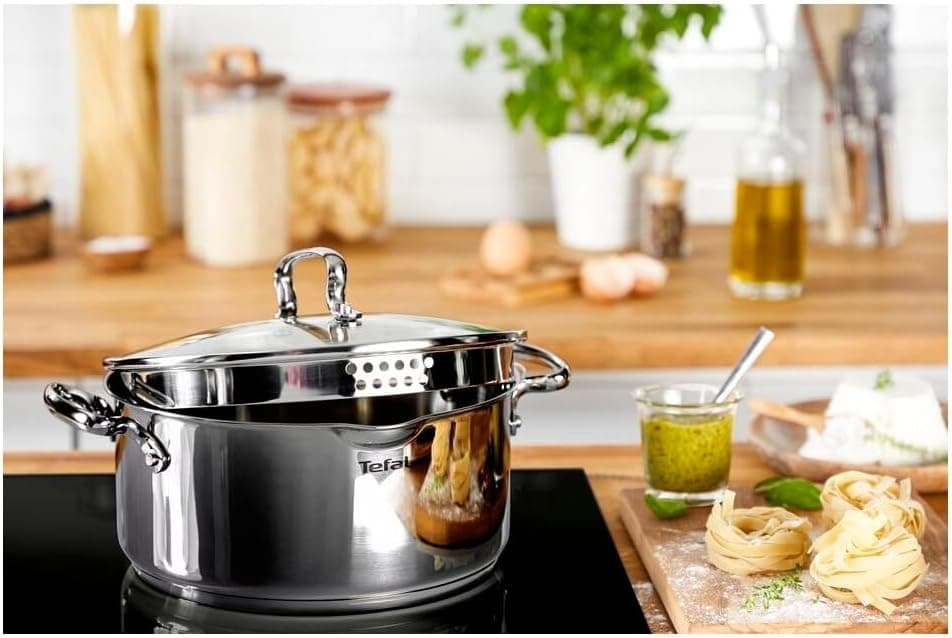 ست قابلمه استیل Tefal Duetto کف القایی 8 پارچه مدل 2100139450 ست قابلمه استیل Tefal Duetto کف القایی 8 پارچه مدل 2100139450