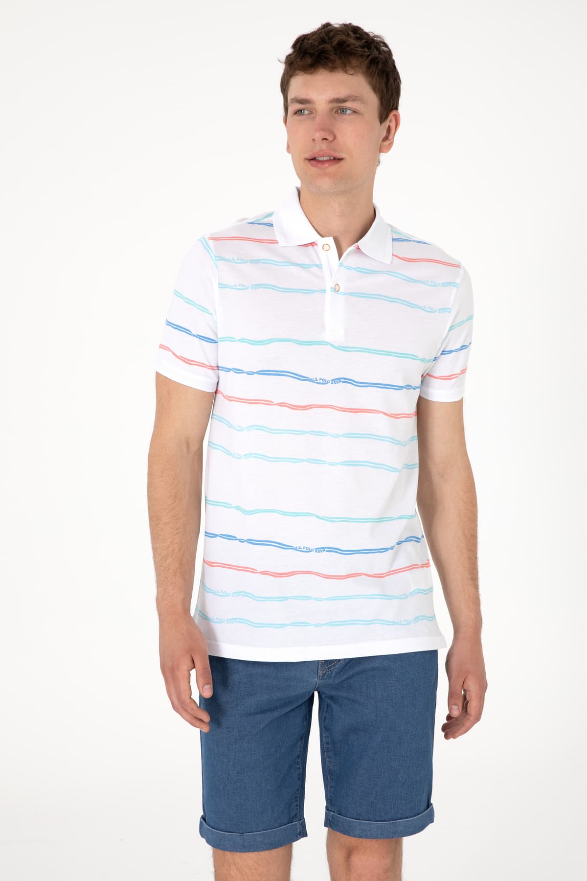 تیشرت مردانه U.S. Polo Assn. فیت معمولی سفید راهراه مدل 50299642-VR013 تیشرت مردانه U.S. Polo Assn. فیت معمولی سفید راهراه مدل 50299642-VR013