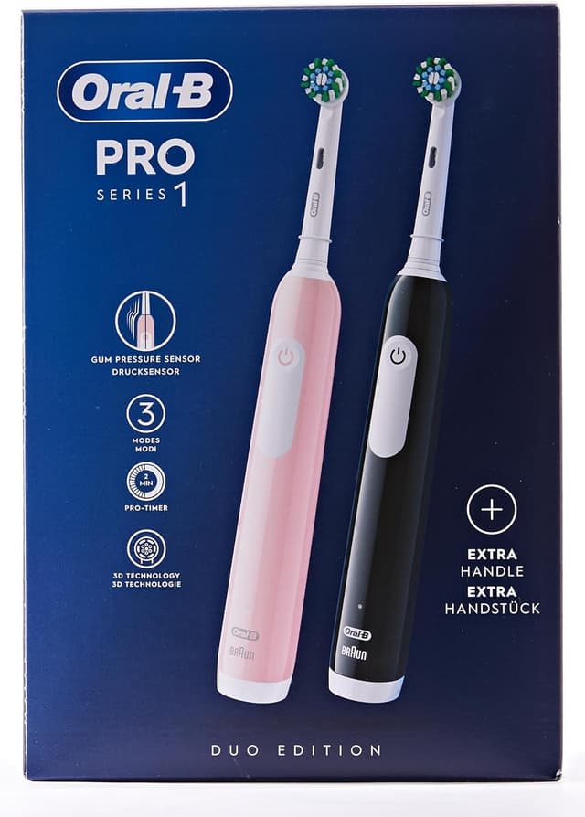 مسواک برقی Oral-B PRO Series 1 دوتایی با 2 سر یدکی صورتی مشکی مسواک برقی Oral-B PRO Series 1 دوتایی با 2 سر یدکی صورتی مشکی
