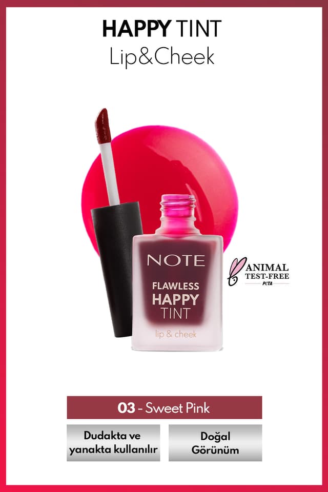 تینت لب و گونه مایع Note Cosmetics Flawless Happy Tint شماره 03 صورتی تینت لب و گونه مایع Note Cosmetics Flawless Happy Tint شماره 03 صورتی
