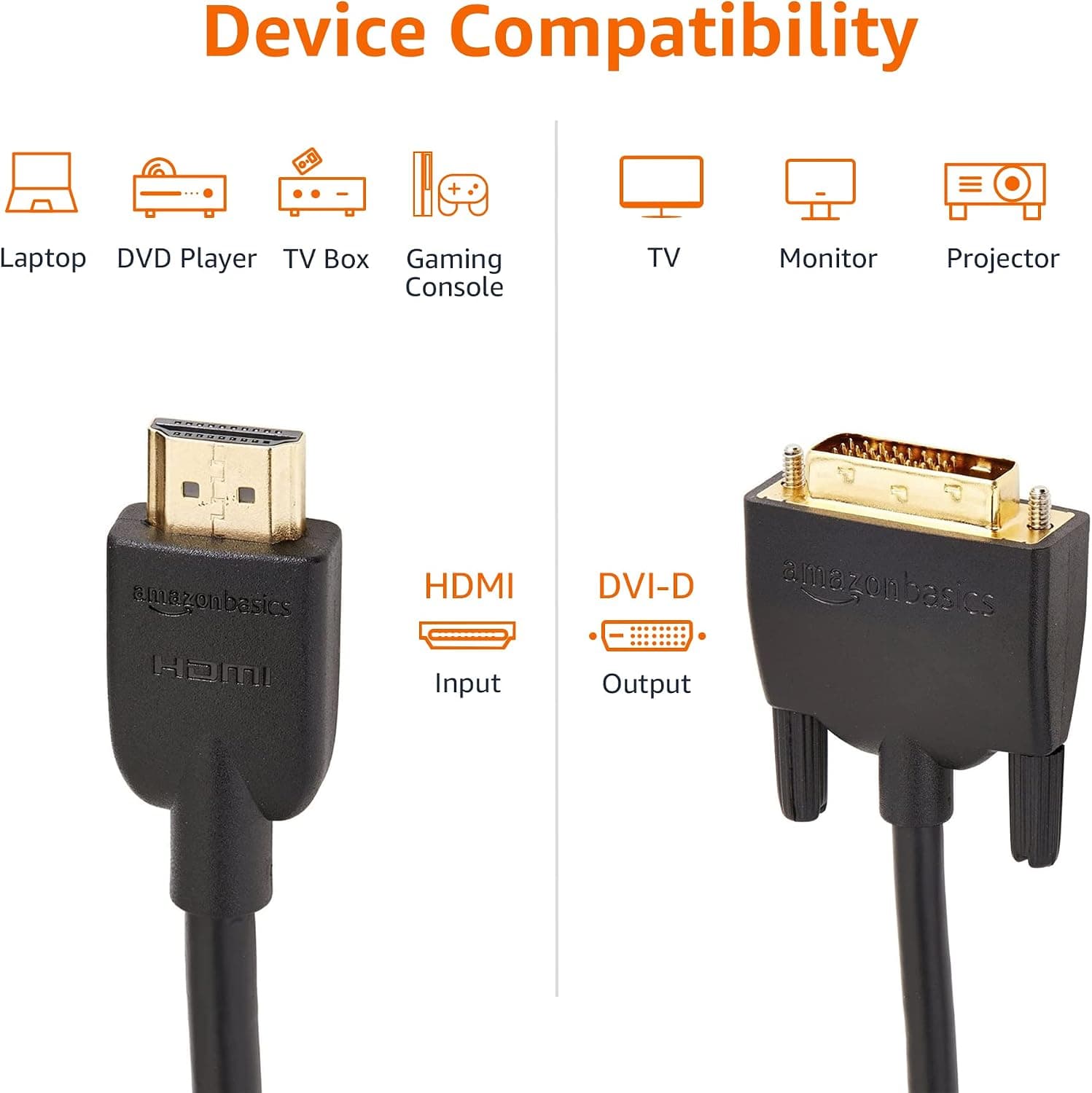 کابل تبدیل HDMI به DVI Amazon Basics دوطرفه 1080p با روکش طلایی مشکی 0.9 متری بسته 1 عددی کابل تبدیل HDMI به DVI Amazon Basics دوطرفه 1080p با روکش طلایی مشکی 0.9 متری بسته 1 عددی