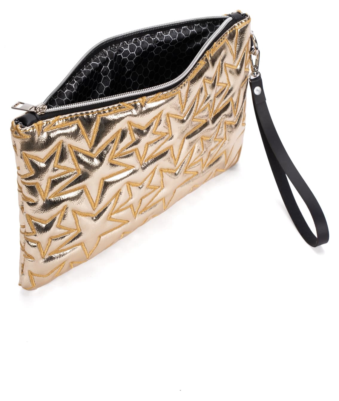 کیف کلاچ زنانه Adelina Bags طلایی گلدوزی ستارهای آستر ساتن بند مچی کیف کلاچ زنانه Adelina Bags طلایی گلدوزی ستارهای آستر ساتن بند مچی
