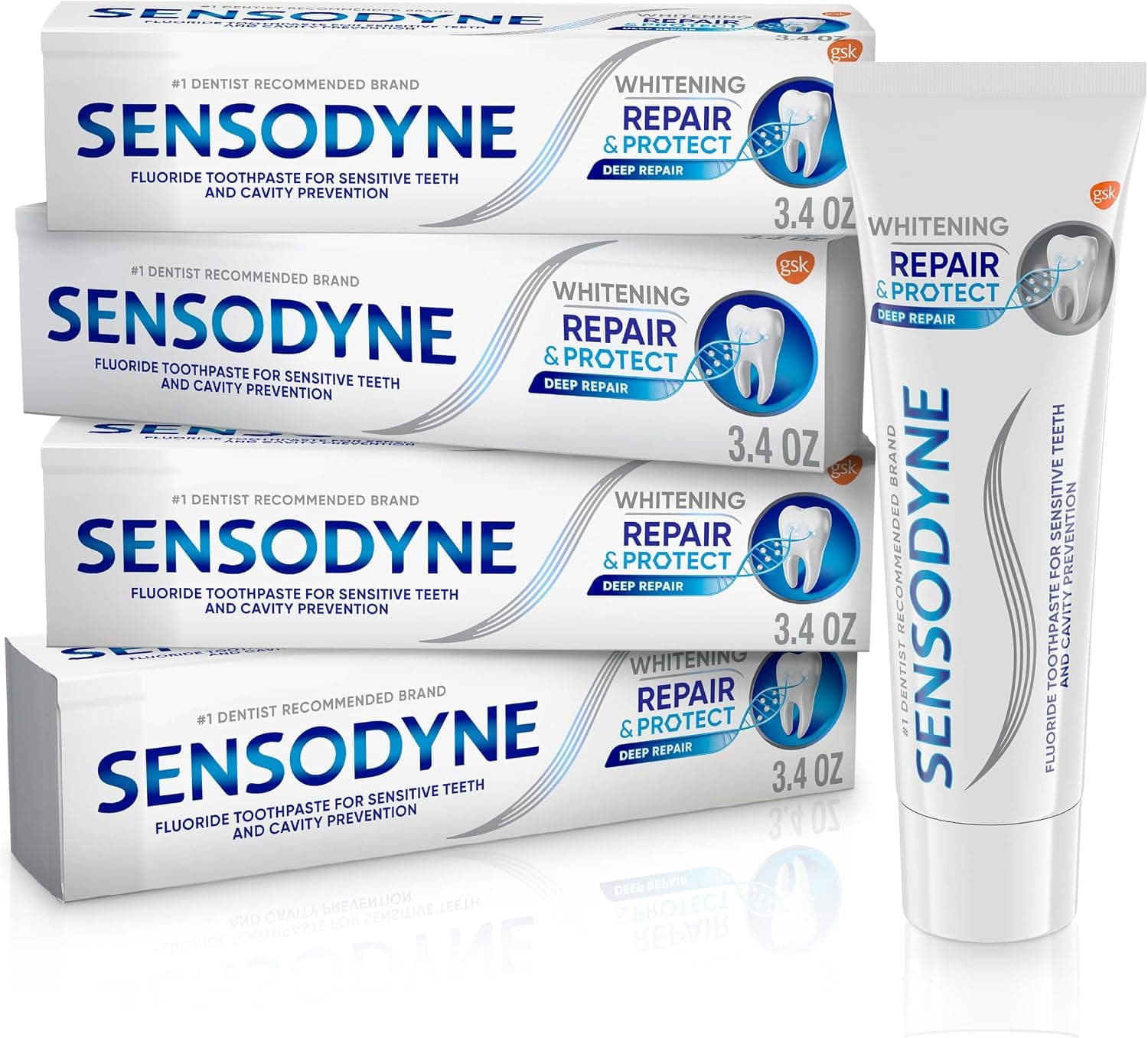 خمیر دندان Sensodyne سفیدکننده ترمیمکننده برای دندان حساس 3.4 oz بسته 4 تایی خمیر دندان Sensodyne سفیدکننده ترمیمکننده برای دندان حساس 3.4 oz بسته 4 تایی
