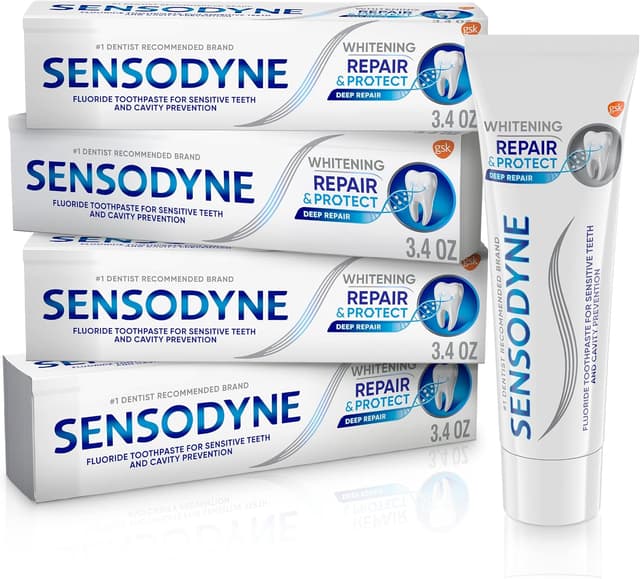 خمیر دندان Sensodyne سفیدکننده ترمیمکننده برای دندان حساس 3.4 oz بسته 4 تایی خمیر دندان Sensodyne سفیدکننده ترمیمکننده برای دندان حساس 3.4 oz بسته 4 تایی