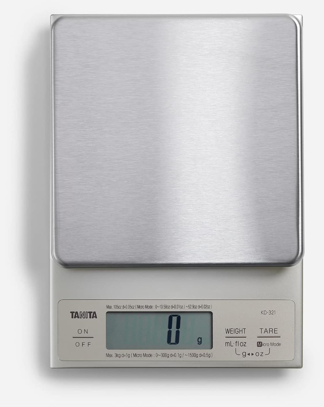 ترازو آشپزخانه دیجیتال Tanita مدل KD-321 ظرفیت 3kg رنگ نقرهای استیل ترازو آشپزخانه دیجیتال Tanita مدل KD-321 ظرفیت 3kg رنگ نقرهای استیل
