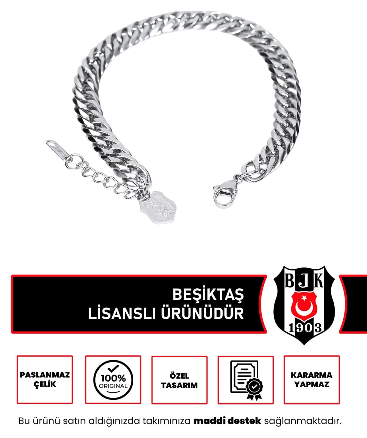 دستبند فولادی زنانه Beşiktaş مدل BİLEKLİK-2 دستبند فولادی زنانه Beşiktaş مدل BİLEKLİK-2