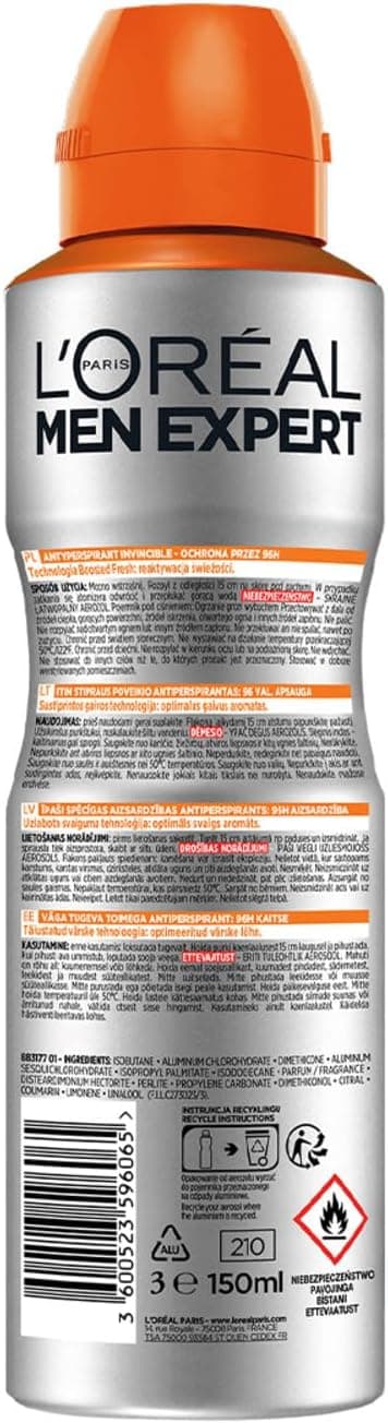 اسپری دئودورانت ضدتعریق مردانه L'Oreal Paris Men Expert مدل 150 ml اسپری دئودورانت ضدتعریق مردانه L'Oreal Paris Men Expert مدل 150 ml