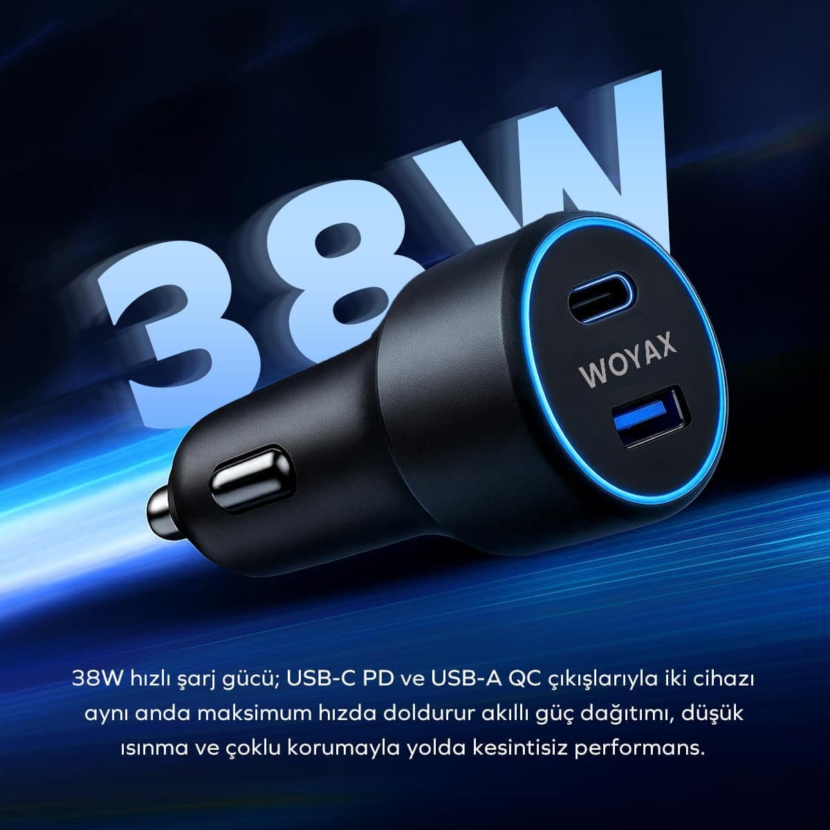 شارژر فندکی خودرو Woyax با ورودی Type-C و USB 38W شارژر فندکی خودرو Woyax با ورودی Type-C و USB 38W