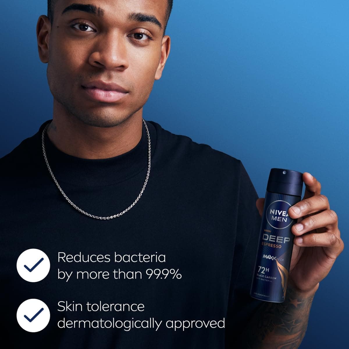 اسپری ضدتعریق مردانه NIVEA با محافظت 72h، DEEP Black Carbon آنتیباکتریال با رایحه اسپرسو 2x150ml اسپری ضدتعریق مردانه NIVEA با محافظت 72h، DEEP Black Carbon آنتیباکتریال با رایحه اسپرسو 2x150ml