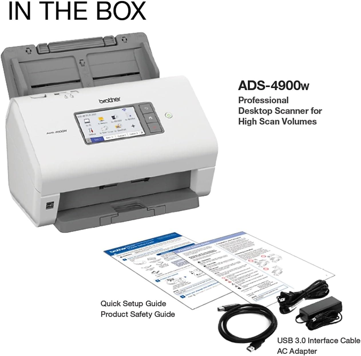 اسکنر رومیزی حرفهای BROTHER دوطرفه بیسیم با سرعت اسکن بالا و نمایشگر لمسی بزرگ سفید مدل ADS-4900W اسکنر رومیزی حرفهای BROTHER دوطرفه بیسیم با سرعت اسکن بالا و نمایشگر لمسی بزرگ سفید مدل ADS-4900W