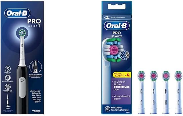 مسواک برقی مشکی Oral-B مدل Pro Serisi 1 با یک سری و ۴ عدد سری یدکی 3D White X-Filament مسواک برقی مشکی Oral-B مدل Pro Serisi 1 با یک سری و ۴ عدد سری یدکی 3D White X-Filament