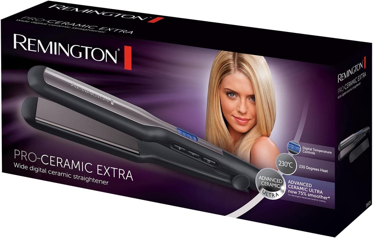 اتو مو Remington Pro Ceramic مدل S5525 صفحه سرامیکی پهن کنترل دمای دیجیتال مشکی اتو مو Remington Pro Ceramic مدل S5525 صفحه سرامیکی پهن کنترل دمای دیجیتال مشکی