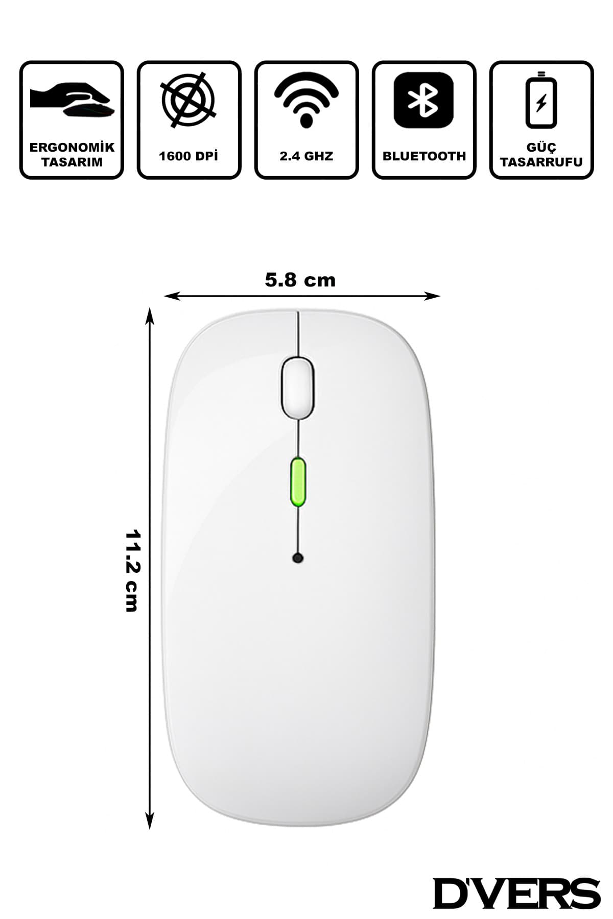 ماوس بیسیم D'VERS فوق نازک سفید شارژی USB 2.4GHz RGB LED 800/1200/1600dpi ماوس بیسیم D'VERS فوق نازک سفید شارژی USB 2.4GHz RGB LED 800/1200/1600dpi