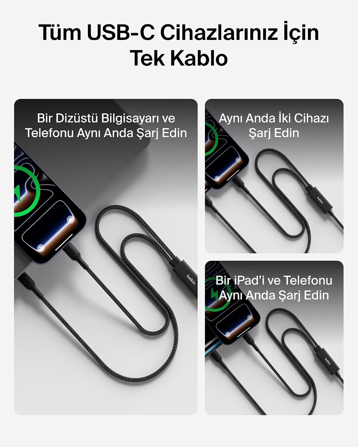 کابل شارژ مردانه Belkin دو در یک 140W USB-C مدل BoostCharge Pro کابل شارژ مردانه Belkin دو در یک 140W USB-C مدل BoostCharge Pro