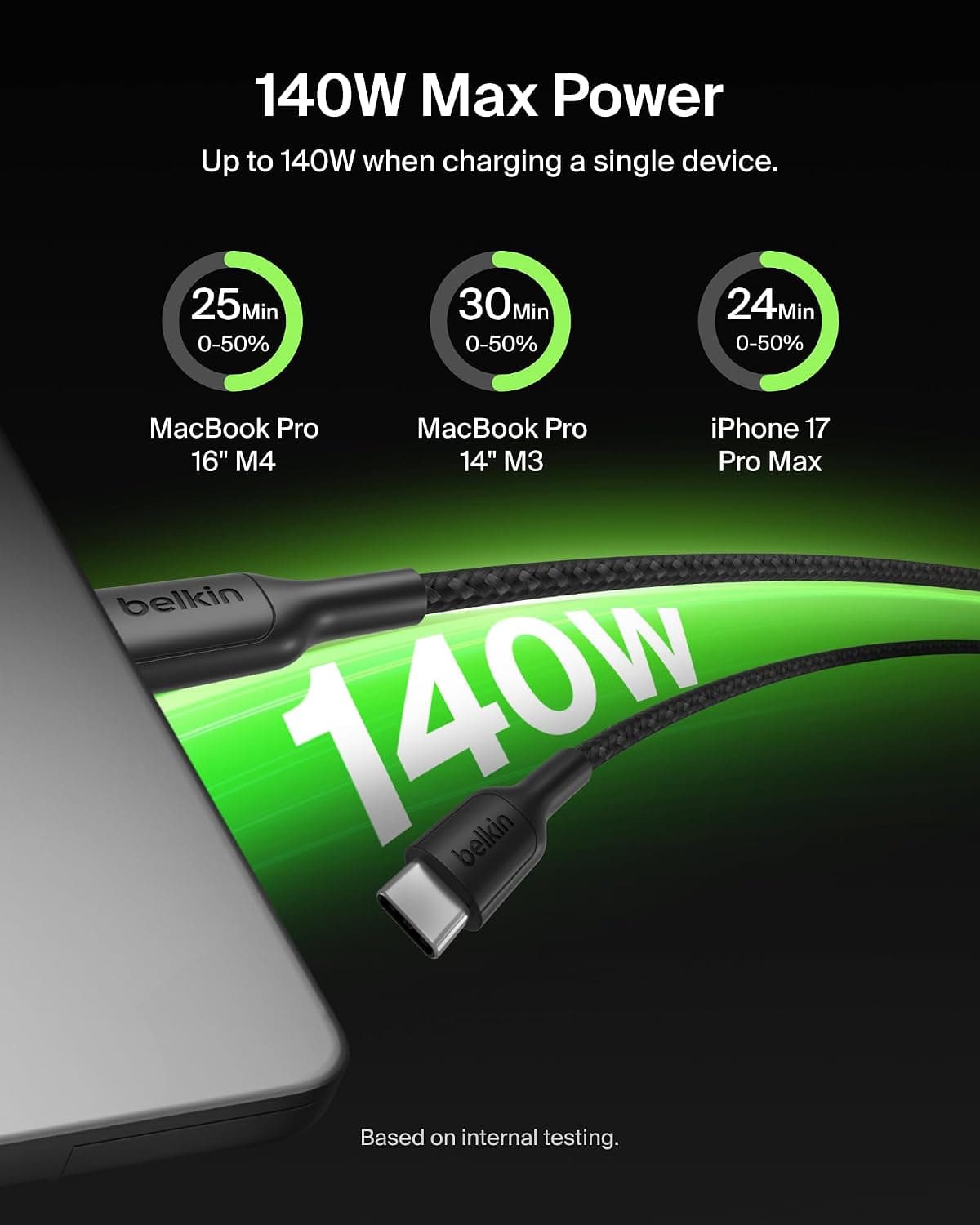 کابل شارژ Belkin BoostCharge Pro USB C به USB C 140W بافتدار مشکی کابل شارژ Belkin BoostCharge Pro USB C به USB C 140W بافتدار مشکی