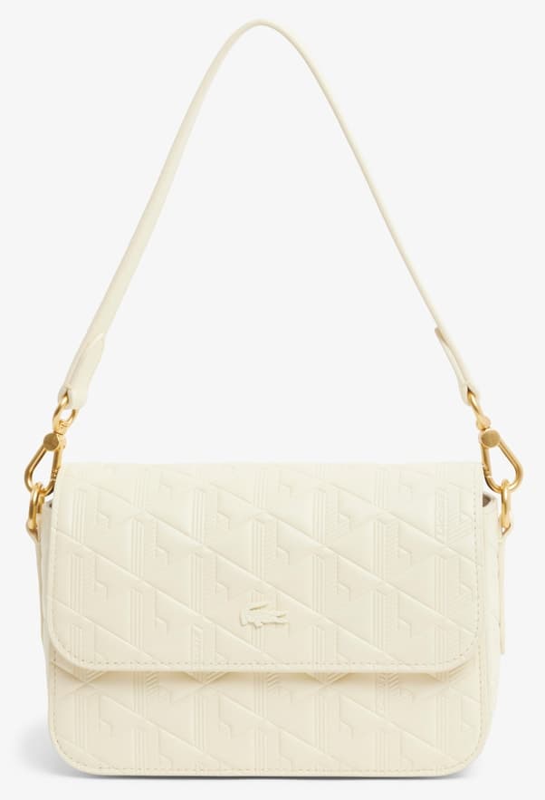 کیف دوشی زنانه Lacoste چرمی کرم با طرح Monogram مدل Maheki کیف دوشی زنانه Lacoste چرمی کرم با طرح Monogram مدل Maheki