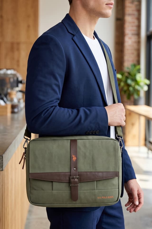 کیف پستچی مردانه U.S. Polo Assn کتانی با جای لپتاپ مدل 24544 خاکی کیف پستچی مردانه U.S. Polo Assn کتانی با جای لپتاپ مدل 24544 خاکی