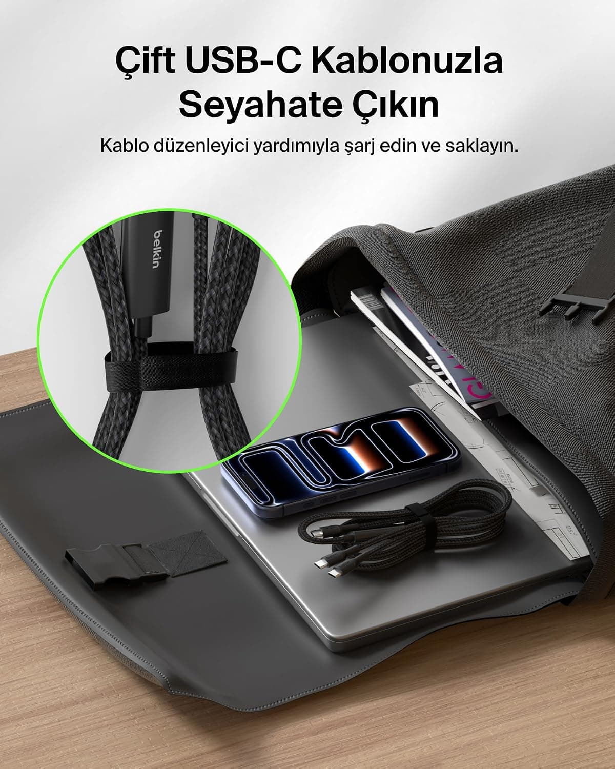 کابل شارژ مردانه Belkin دو در یک 140W USB-C مدل BoostCharge Pro کابل شارژ مردانه Belkin دو در یک 140W USB-C مدل BoostCharge Pro
