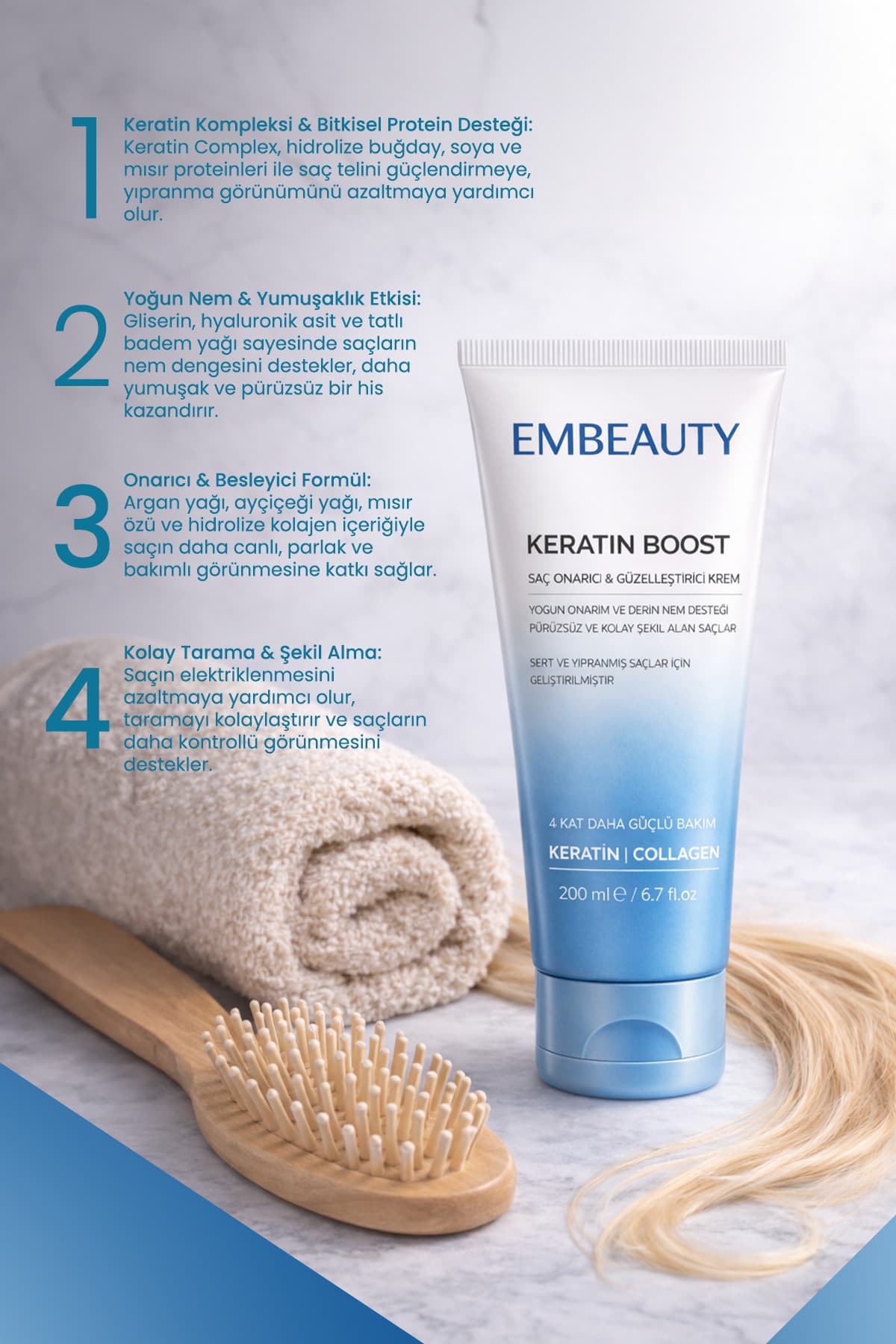 کرم مراقبت مو Embeauty ترمیمکننده و حجمدهنده Keratin Boost 200 ml کرم مراقبت مو Embeauty ترمیمکننده و حجمدهنده Keratin Boost 200 ml