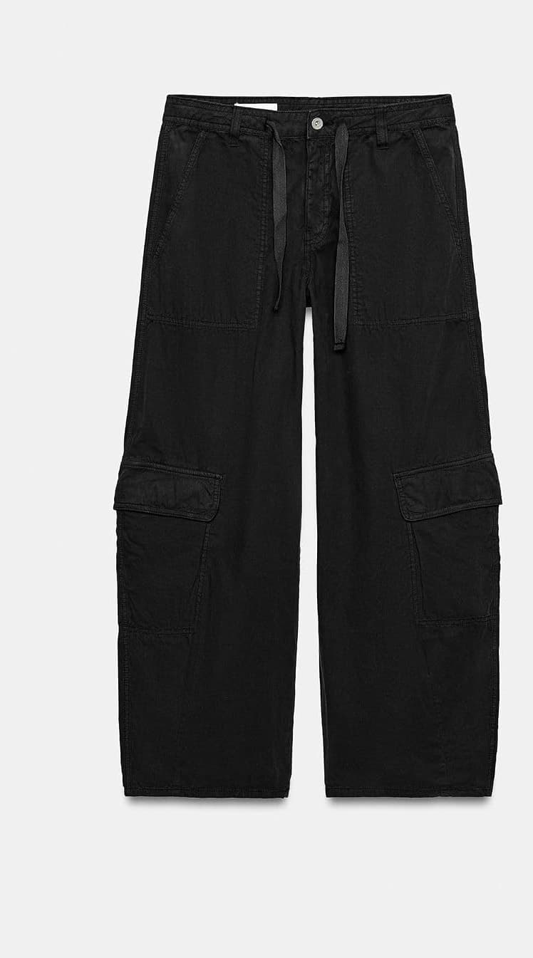 شلوار کارگو زنانه Zara اورسایز مشکی سایز 42 شلوار کارگو زنانه Zara اورسایز مشکی سایز 42