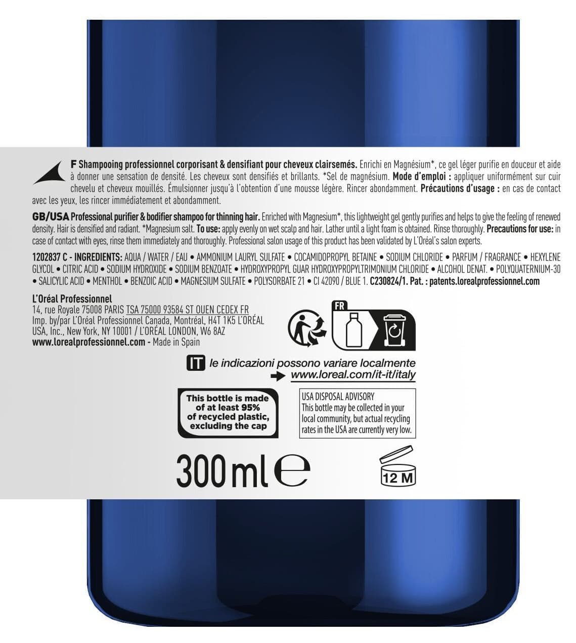 شامپو زنانه L'oreal Professionnel با افزایش تراکم برای موهای نازکشده Serie Expert Serioxyl Advanced 300 ml شامپو زنانه L'oreal Professionnel با افزایش تراکم برای موهای نازکشده Serie Expert Serioxyl Advanced 300 ml