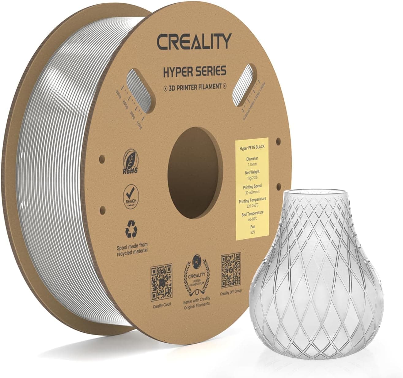 فیلامنت پرینتر سه بعدی Creality PETG سرعت بالا مدل Hyper 1.75 mm 1 kg فیلامنت پرینتر سه بعدی Creality PETG سرعت بالا مدل Hyper 1.75 mm 1 kg