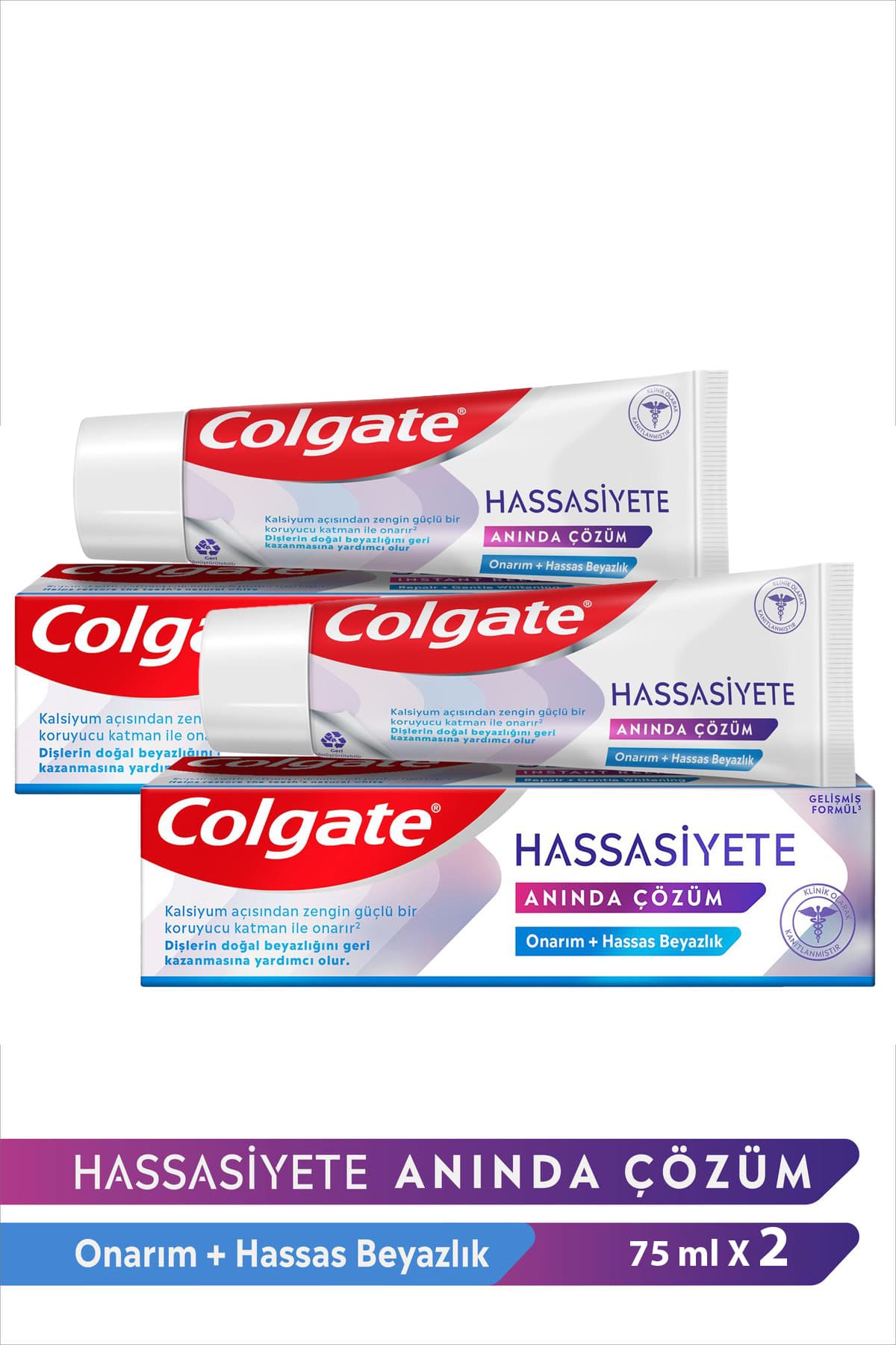 خمیر دندان Colgate تسکین فوری حساسیت و ترمیمکننده با سفیدکنندگی ملایم 75ml×2 عددی خمیر دندان Colgate تسکین فوری حساسیت و ترمیمکننده با سفیدکنندگی ملایم 75ml×2 عددی
