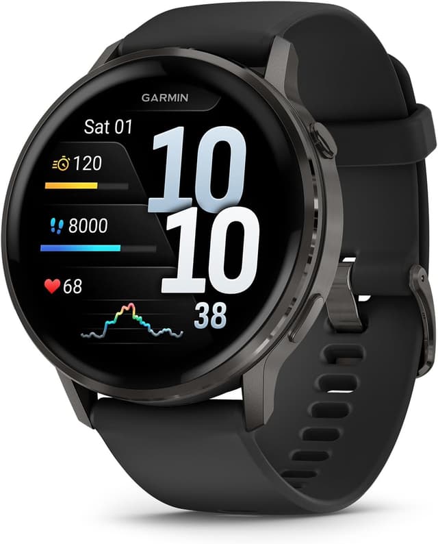 ساعت هوشمند Garmin با GPS و نمایشگر AMOLED، خاکستری تیره با بند مشکی مدل Venu 4-45mm ساعت هوشمند Garmin با GPS و نمایشگر AMOLED، خاکستری تیره با بند مشکی مدل Venu 4-45mm