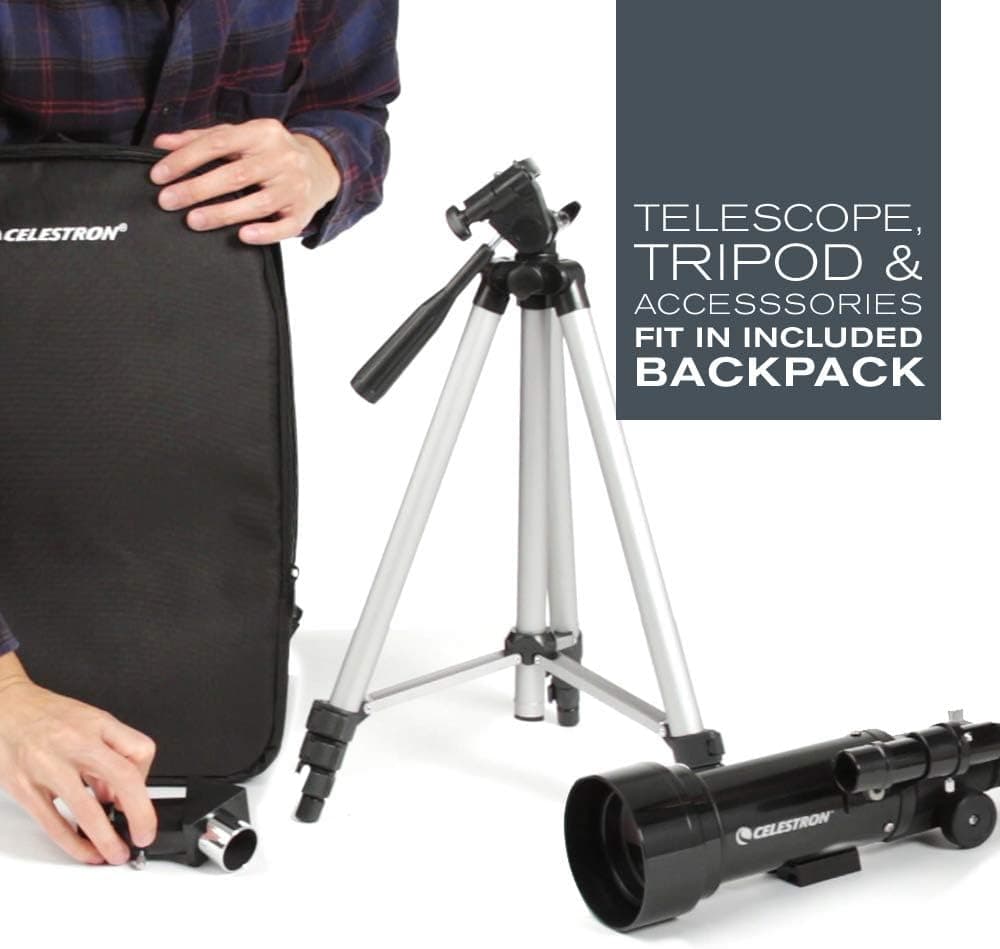 کیت تلسکوپ شکستی Celestron Travel Scope 70 همراه کولهپشتی، چشمی 4mm و لنز بارلو 3x مشکی مدل 21035-ADS کیت تلسکوپ شکستی Celestron Travel Scope 70 همراه کولهپشتی، چشمی 4mm و لنز بارلو 3x مشکی مدل 21035-ADS