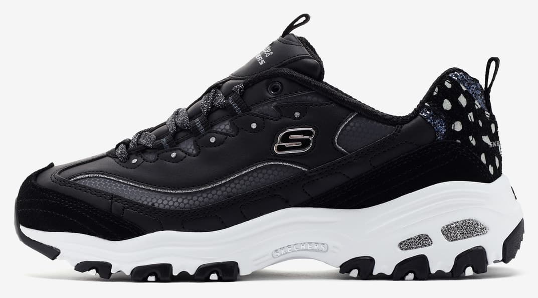کفش اسنیکر زنانه Skechers D'Lites لوگوی چرمی جیر کف ضخیم مدل 150235 BKW کفش اسنیکر زنانه Skechers D'Lites لوگوی چرمی جیر کف ضخیم مدل 150235 BKW